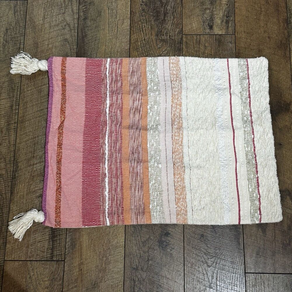 Anthropologie All Roads Pillow Cover Boho Farmhouse Pink  Metallic Tassels 20x26